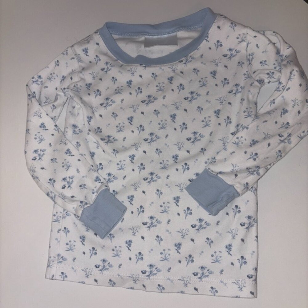 Lake Pajamas Kids White Blue Floral Long Sleeve Top Only Size 4 Pima Cotton
